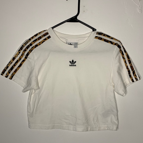adidas Tops - Adidas crop top with leopard print strips and white color Sz small